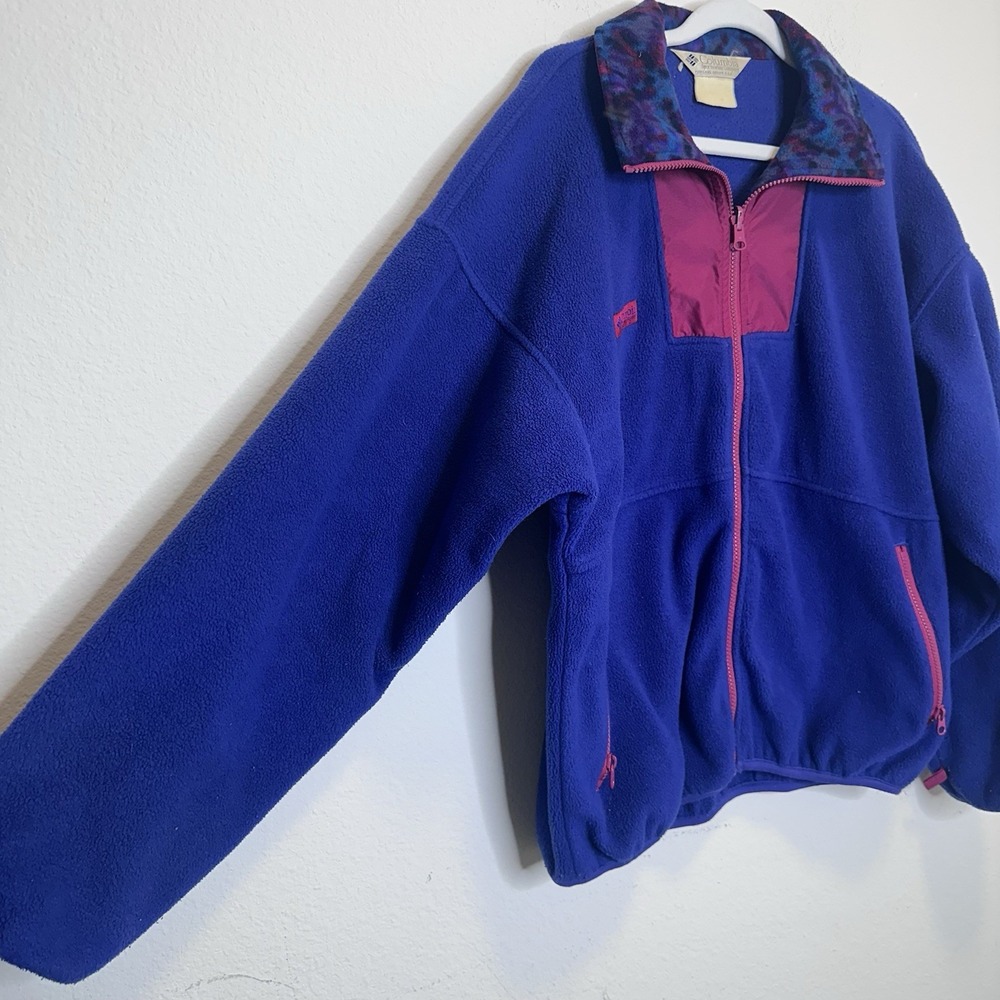 Vtg 90s Columbia Full Zip Purple Southwestern Aztec Fleece Jacket Women's XL - Picture 2 of 5